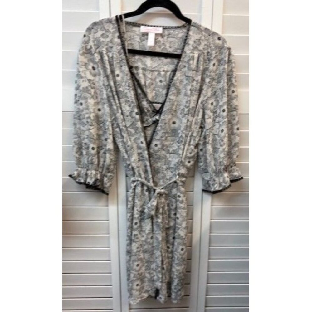 Oscar De La Renta Pink Label Womens Floral Print Slip & Robe‎ Set Size L